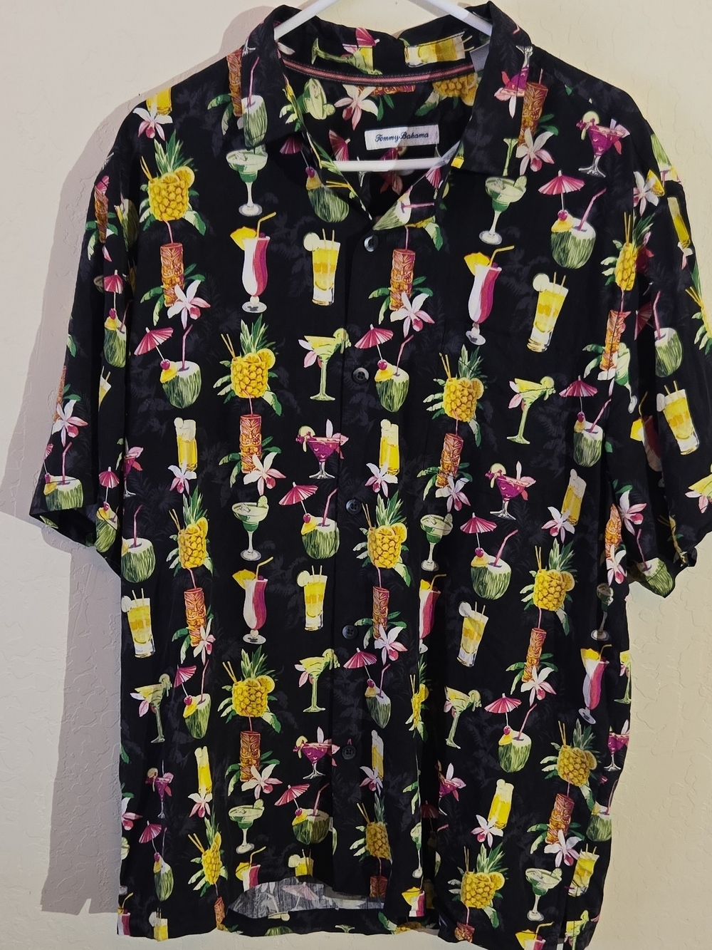 Tommy Bahama Black Tropical Cocktail & Pineapple Print Camp Shirt